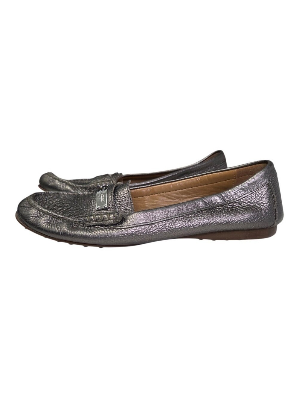 Coach Fredrica Metallic Tumbled Silver Loafer Flats Size 9 B